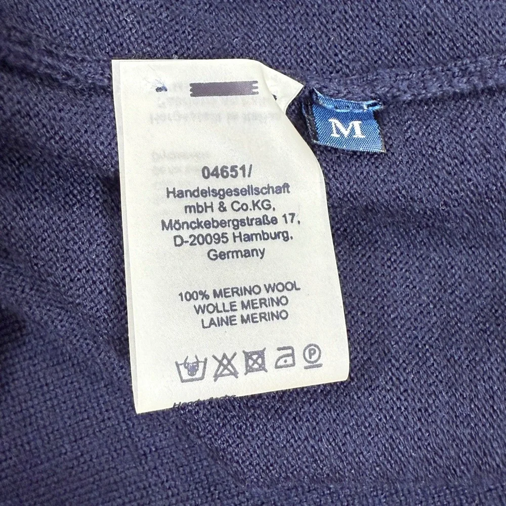 04651/‎ A Trip In A Bag Navy Merino Wool Crew Neck Pocket Sweater MEDIUM